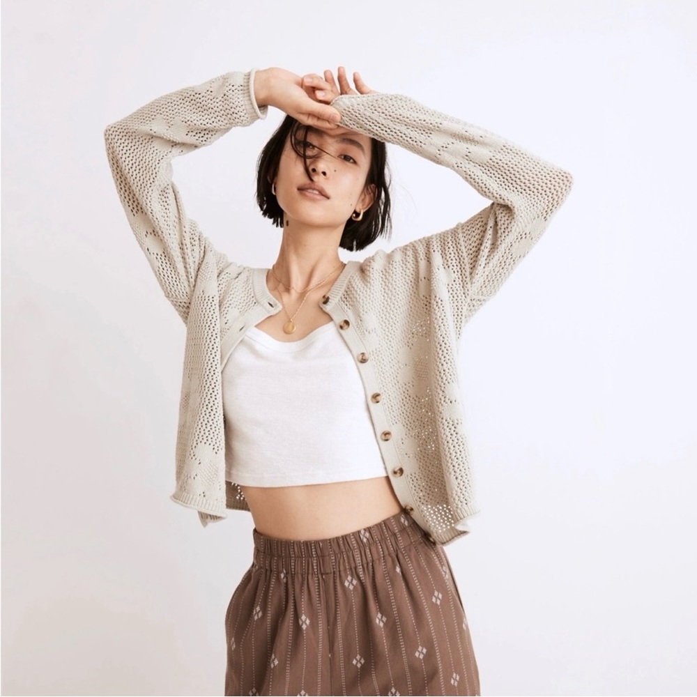 Madewell Floral Open-Stitch Cardigan Sweater